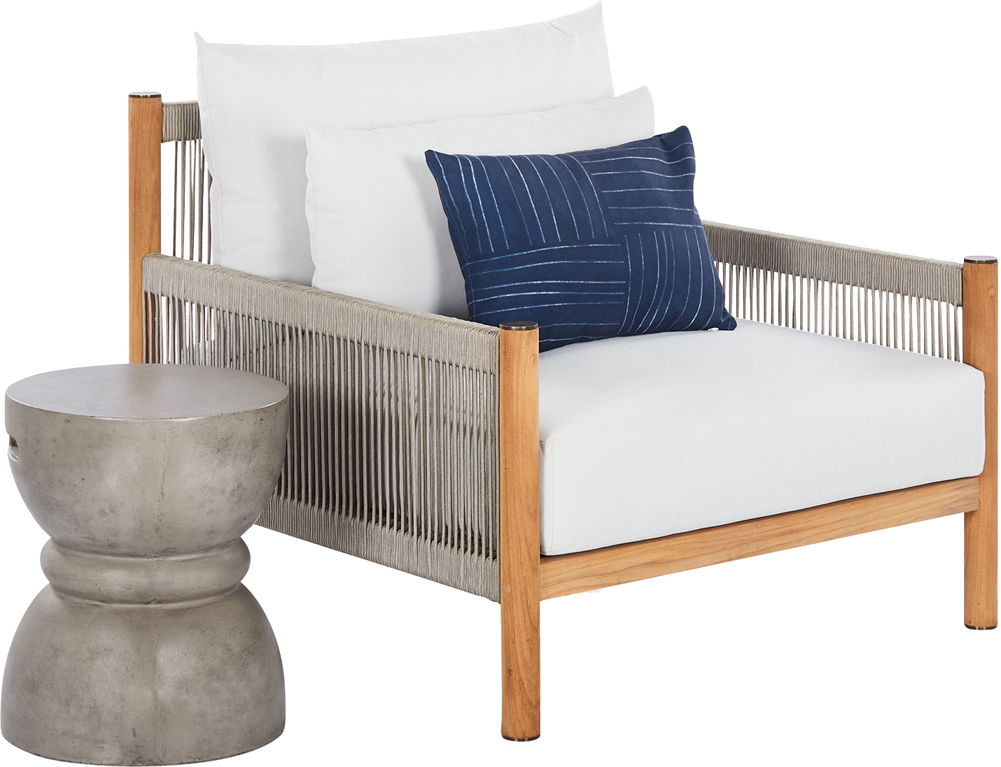 Architect Outdoor Lounge Chair  -  Natural Teak/Light Grey Seat - Outdoor Chair